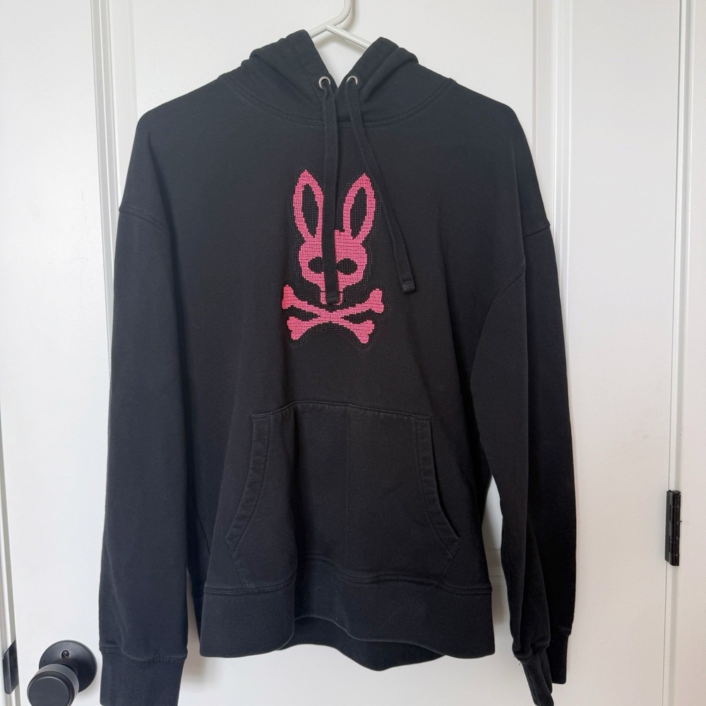 Psycho Bunny Mens Embroidered Logo Hoodie Size XS Black Pink Lounge